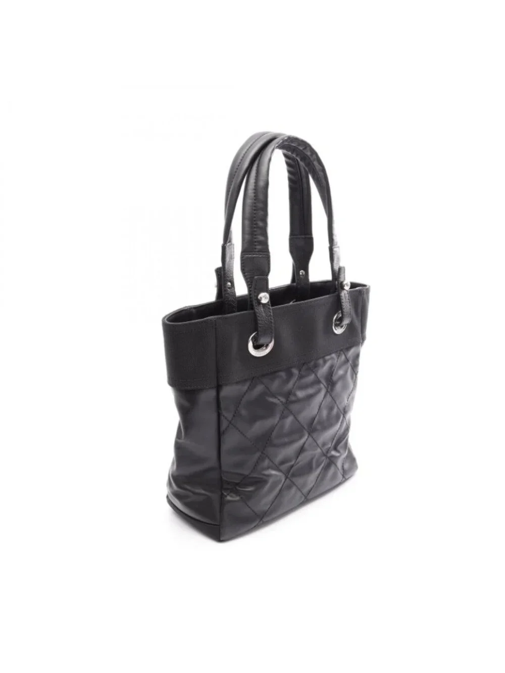 Chanel Tote Paris Biarritz PM Black Canvas Leather PM